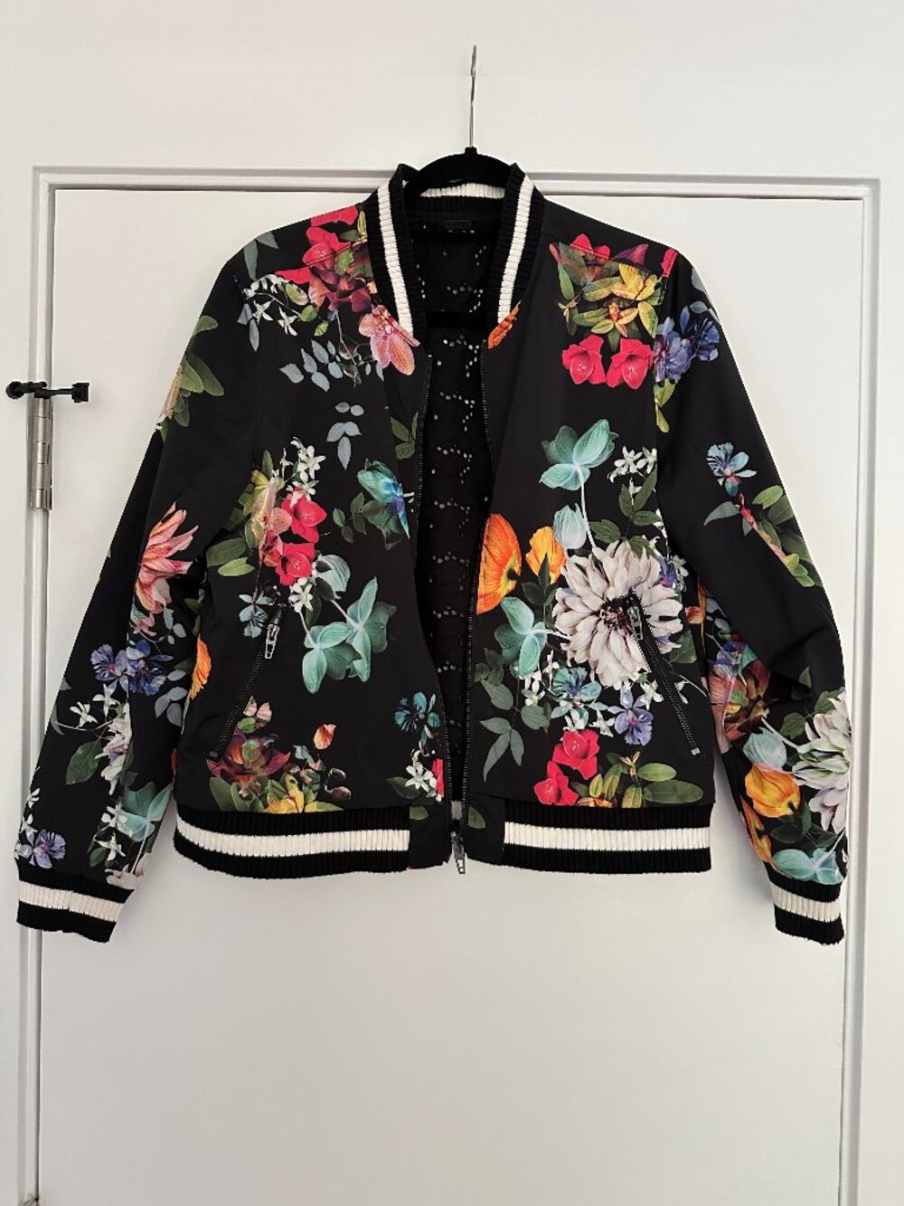 BlankNYC Reversible Floral Eyelet Bomber Jacket